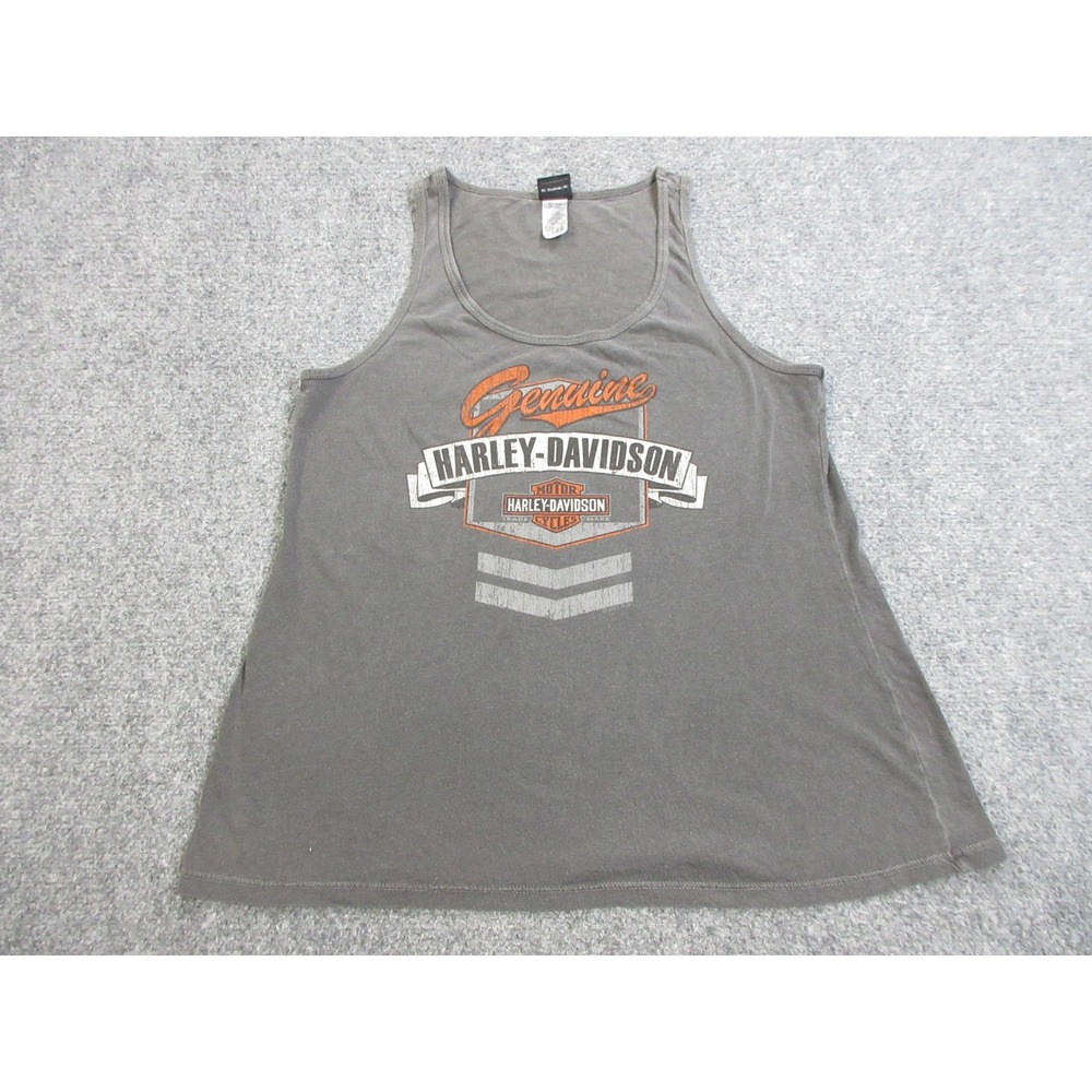 Harley Davidson Tank Top Womens L Gray Scoop Neck Logo Graphic Motorcycle Biker